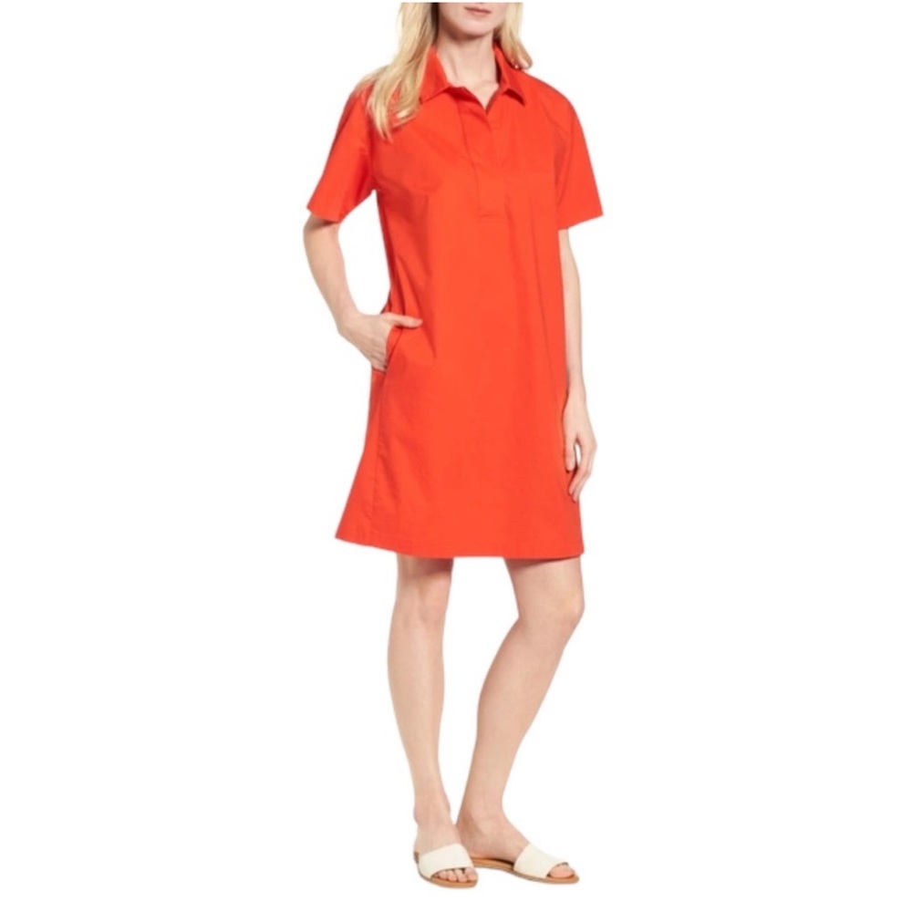 Eileen Fisher Organic Cotton Shirtdress Germanium Orange Oversized Shift Size M